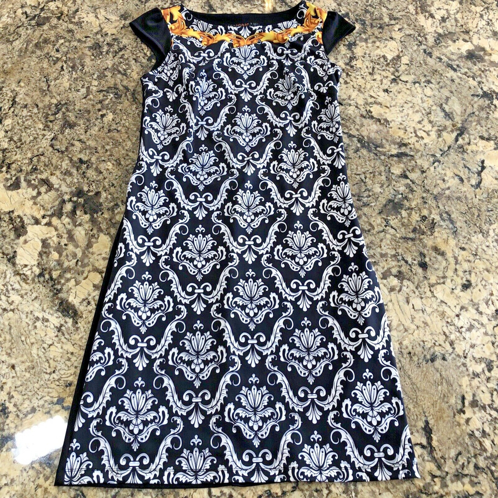Size 8 Samsara Womens Dress Black And White Mixed Print Stretchy Casual Formal